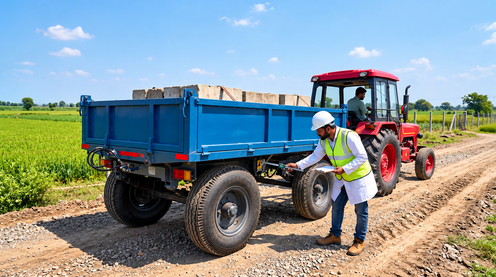 AIS-112 certified agricultural trailer undergoing inspection and testing