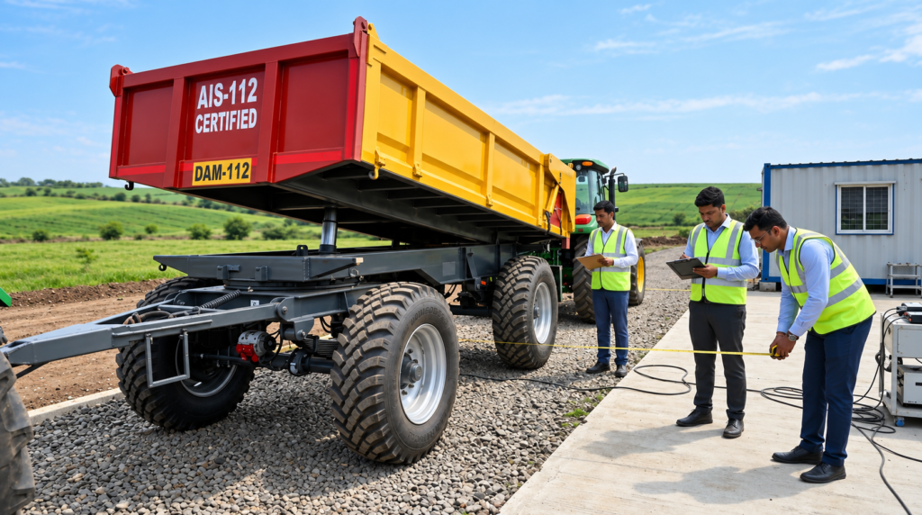AIS-112 certified agricultural trailer undergoing testing and inspection